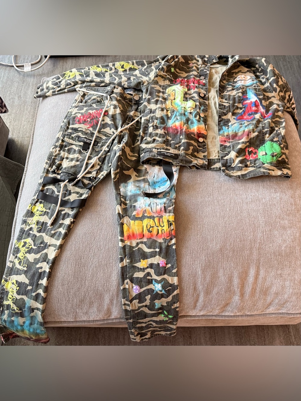 Lifted Anchors Camo Two-Piece Set with Neon Paint Splatter
